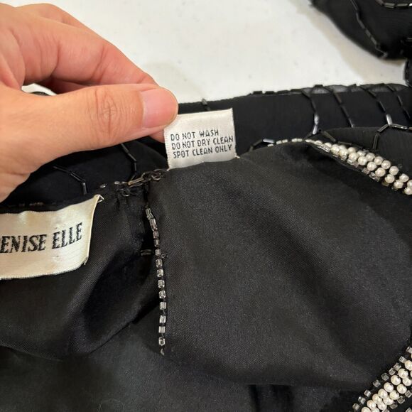 Vintage Denise Elle Beaded Sequin Top Womens 3X Gold Black Disco 80s Art Deco - Picture 13 of 13